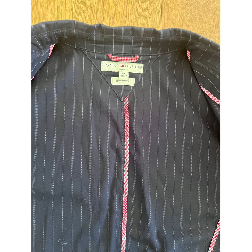 Tommy Hilfiger Blazer Womens 24 Navy Excellent Pinstripe Cotton Stretch Y2K - Picture 5 of 13